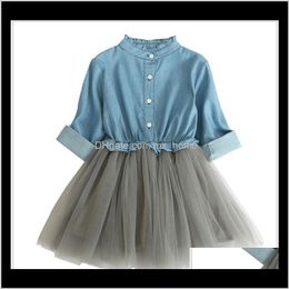 Baby Clothing Baby Maternity Drop Delivery 2021 Spring Autumn Girls Princess Dresses Kids Long Sleeve Denim Tops Children Cowboy Gauze Stitch