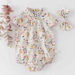 Summer Jumpsuit Girls Chinese style cheongsam Romper 0-3 Years Girl Cotton -born Baby Clothes 210417