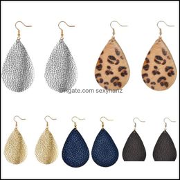 Dangle & Chandelier Earrings Jewelry S1345 Fashion Womens Pu Leather Leopard Solid Color Water-Drop Faux Drop Delivery 2021 9Ewsk