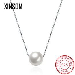 XINSOM Pearl For Women 100% Real 925 Sterling Silver Necklace Party Wedding Fine Jewelry Gifts Drop Whole