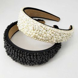 Good Quanlity Version Pearls Beading Handmade Hairband Black White Wide Style Headwear Vintage Princess X0722