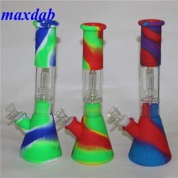 Colourful Silicone water pipes hookah smoking Beaker Bong Dab Rigs Unbreakable Oil Rig with glass bowl titanium tip 11.42 inches