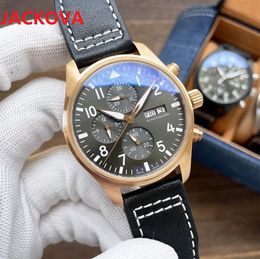 I-008 43mm*12mm full functional mens watches men japan quartz movement 316 fine steel case world time clock Genuine Leather Imported calfskin watchband Wristwatches