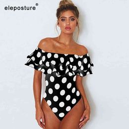 Sexy Ruffle Swimsuit Plus Size Swimwear Women Off The Shoulder Bathing Suits Summer Beach Wear Swimming Suit 210521