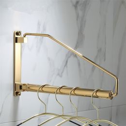 Tuqiu Wall Clothing Hanger Holder Folding Clothes Drying Rack Brass Gold Organizer 211112