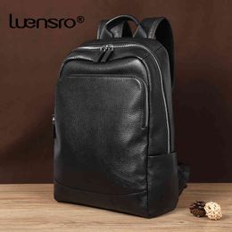 2021 New Natural Cowskin 100% Genuine Leather Men's Backpack Fashion Large Capacity Shoolbag For Boy Leather Laptop Backpack Bag K726
