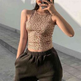 Skinny Vintage Leopard Printed O-Neck Y2k Tank Tops Women Summer High Quality Sleeveless Sexy Crop Vest Camisole 210510