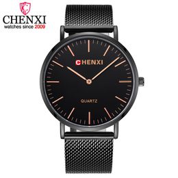 Chenxi Men Watches Fashion Top Brand Luxury Mesh Black & Golden Strap Quartz Men Watches Men's Ultra Thin Fashion Male Watches Q0524