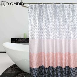 Nordic Shower Curtain Geometric Colour Block Bath Curtains Wifi Pattern Waterproof Bath Curtain Large Wide 12pcs Hooks 210609