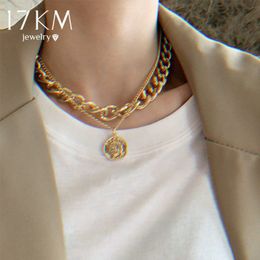 17KM Retro Portrait Coin Pendant Big Thick Chain Necklace For Women Exaggerated Chain Choker Geometric Round Necklaces Jewelry