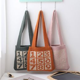 Fashion Baby Girls Knitted Storage Bag Cute Digital Printing Handle Kids Bag Shoulder Bags Girls Messenger Bag Large Capacity 210413