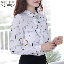 Autumn Long Sleeve Chiffon Women Shirts Print Temperament Korean Button Women Blouses Slim Fashion Women Tops 6747 50 210527