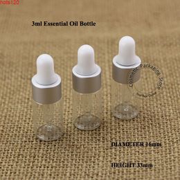 Wholesale 100pcs/Lot Glass 3ml Essential Oil Bottle Matte Silver Small 1/10OZ Container Perfume Dropper Vial Women Cosmetic Pothood qty
