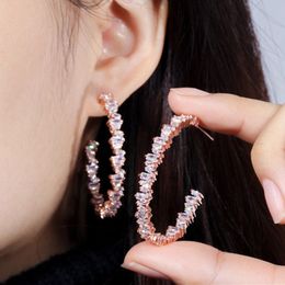 Luxury 925 Silver Post Hoop AAA Cubic Zirconia Designer Earrings Copper Jewelry Rose Gold White CZ Earring Jewelry Valentines Day For Women Party Gift
