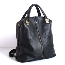 Genuine Leather Women's Backpack Large Capacity A4 Female Girl Lady Handbag Shoulder Bags Nesitu Highend Black