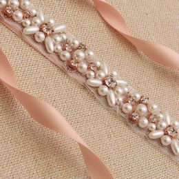 Wedding Sashes Bridal Belt Rose Gold Rhinestone Pearls Accessories 100% hand-made White Ivory Blush Sashes