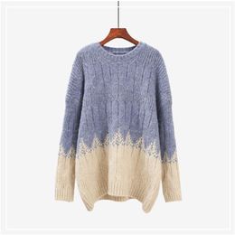 H.SA Autumn Winter Long Sleeve Warm Sweater and Jumpers Oneck Gradient Chic Pullovers Oversized Christmas Sweaters Pull 210417