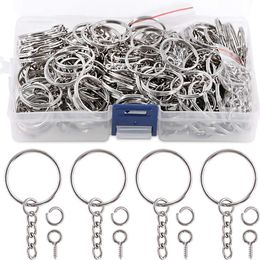 screw pins Canada - Pcs 1 Inch 25mm Split Key Rings With Chain, Chains Parts Open Jump Ring And Screw Eye Pins Keychains