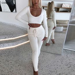 Tracksuit Women Two Piece Set Winter Knited Suit 2 Piece Sets Womens Outfits Sexy Sweatsuits Crop Top Woman Pants SUM2681A 210712