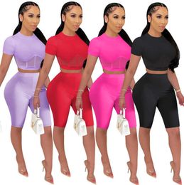 2022 Womens Mesh Stitching Trumpet Summer Outfits Designer Two Piece Tracksuits Top Shorts Solid Colour Sports Set Sexy Jogging Suit