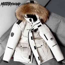 -30 Degree Winter Down Jacket Men 90% White Duck Down Parkas Coat Mid-length Large Fur Collar Down Thicken Coat Snow Overcoat 210916