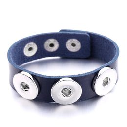 Colourful PU Leather Bracelets Three18mm Snap Button Charms Bangle Wristband Jewellery DIY Snaps Buttons Punk Bracelet jewellery wholesale