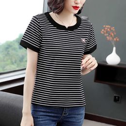 Shintimes Striped Women T-Shirt Short Sleeve Summer Tops Cotton Korean Style Plus Size Womens Clothing Tee Shirt Femme 210615