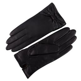 Fingerless Gloves Genuien Leather Female Thicken Plush Lined Keep Warm Winter Touchscreen Driving Black Sheepskin Woman L17014-9