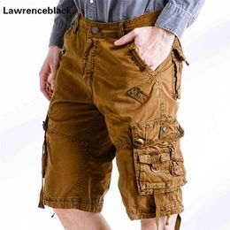 male cargo shorts summer military multi-pocket bermuda masculina casual knee length brand overall big size 787 210716