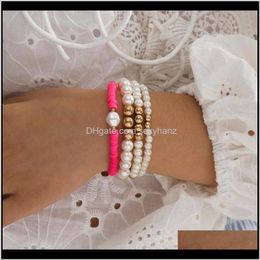 Bracelets Jewelry4Pcs Boho Freshwater Pearl Gold Colour Beads Multilayer Handmade Beaded Bracelet Womens Glamour Party Fashion Jewellery Beaded,