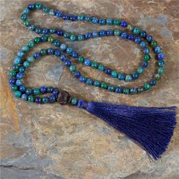 108 Beads Mala Tassel Necklace Wooden Lotus Women 8mm Natural Stone Knotted Yoga Meditation Necklaces Handmade Jewellery Dropship