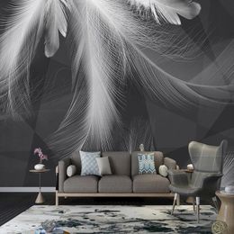 Custom Photo Mural Wallpaper Modern Simple Beautiful Black White Grey Feather Abstract Art Background Wall Decor