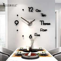 Acrylic Silent Modern Design Wall Clocks 3D Numbers DIY Stickers Living Room Decoration Decorative Watch 220115