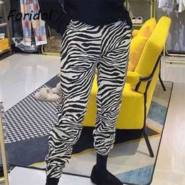 Foridol Zebra Print Jogger Pants Casual Streetwear Pants for Women Hip Hop Harajuku Long Pants Trousers New Bottoms 210415