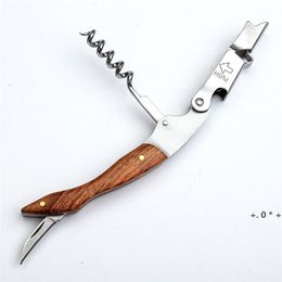 Stainless Steel Corkscrew Wine Key Beer Bottle Opener Foil Cutter Wood Handle Openers Waiter's Wine Knife Corkscrews Sommelier ZZF14096