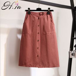H.sa Women Summer High Waist Korean Style Candy Colour Solid Button Up Longo Female Jupes saias longas Black Skirts 210417