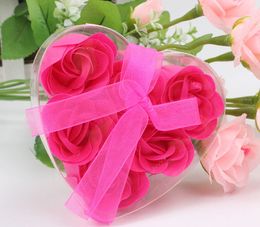 Wedding Favours 6pcs one box High Quality Mix Colours Heart-Shaped Rose Soap Flower Romantic Bath Soap Valentine's Gift