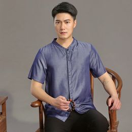 Summer Tang Suit Traditional vintage Style Men Tops short sleeve oriental costume blue grey white causual Asian ethnic clothing