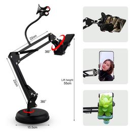 Mobile Phone Holder 360 Rotating Flexible Arms Double Clamp Clips Smartphone Desktop Metal Bracket Phone Stand Support