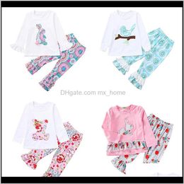 Baby Maternity Drop Delivery 2021 Kids Easter Girls Outfits Baby Clothes Appliqued Bunny Floral Birds Bear Printed Ruffle Long Sleeve Tops Pa