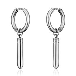 Unisex Body Jewelry Bullet Dangle Hoop Earrings Silver 316L Stainless Steel Punk Hip Hop Rock Gothic Style Ear Hoops