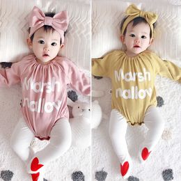 Arrival born Baby Girl Bodysuits Clothes Cotton Long Sleeve Letters Baby Jumpsuits Girl + Infant Headband 2 pcs Sets 210713