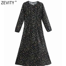 Spring Women Elegant O Neck Long Sleeve Printing Casual A Line Dress Femme Chic Back Zipper Party Midi Vestido DS4865 210416