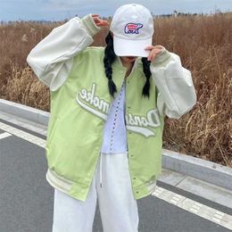 American Streetwear Jacket Women Harajuku Oversized Baseball Uniform Jackets Vintage Korean Loose Coats 211109
