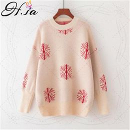 H.SA Harajuku Women Sweaters loose O-neck Jumpers Knitted Snowflake Christmas Pullovers Korean Streetwear Pull Hiver Femme 210417