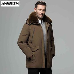 ANSZKTN New men's Winter new down jacket men's long - and middle-aged dads warm coat hooded coatdown jacket in winter Y1103