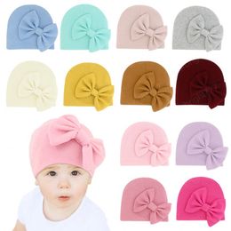 Infant Autumn and Winter Warm Hats Solid Color Handmade Bowknot Baby Caps Kids Hair Accessories Clothing Decoration Photo Props