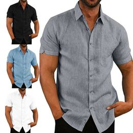 Mens Linen Blouse Short Sleeve Baggy Buttons Summer Solid Comfortable Pure Cotton And Casual Loose Holiday Shirts Tee Tops 210721