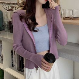 Chic Sweatershirt Hooded Women Cardigan Sweater Fashion Zipper Long Sleeve Cardigans Spring Autumn Knit Outwear Coat Thin 11802 210528