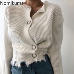 Nomikuma Korean Chic Elegant Cardigan Women Solid Colour Long Sleeve Knitted Tops Single Breasted Casual Autumn Sweater 3d391 210514
